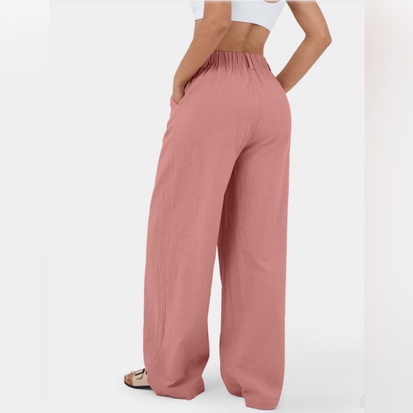 🧡NWT HALARA High Waisted Side Pocket Wide Leg Flowy Palazzo Cotton Pants - Picture 3 of 7